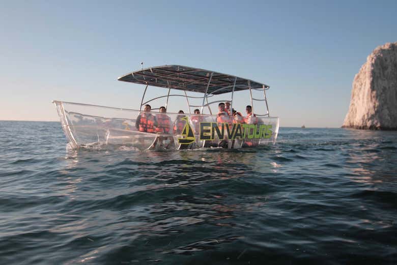 Taking photos on the crystal-clear boat