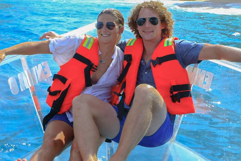 Relaxing on the crystal-clear boat