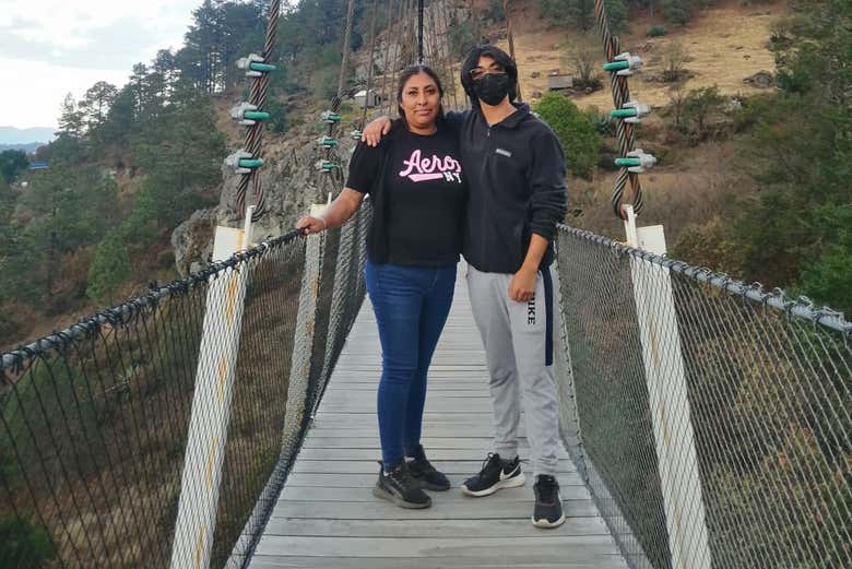 Crossing the Coyote Canyon suspension bridge