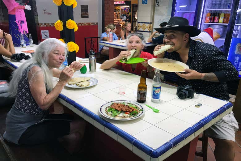 Eating tlayudas at Mercado 20 de Noviembre