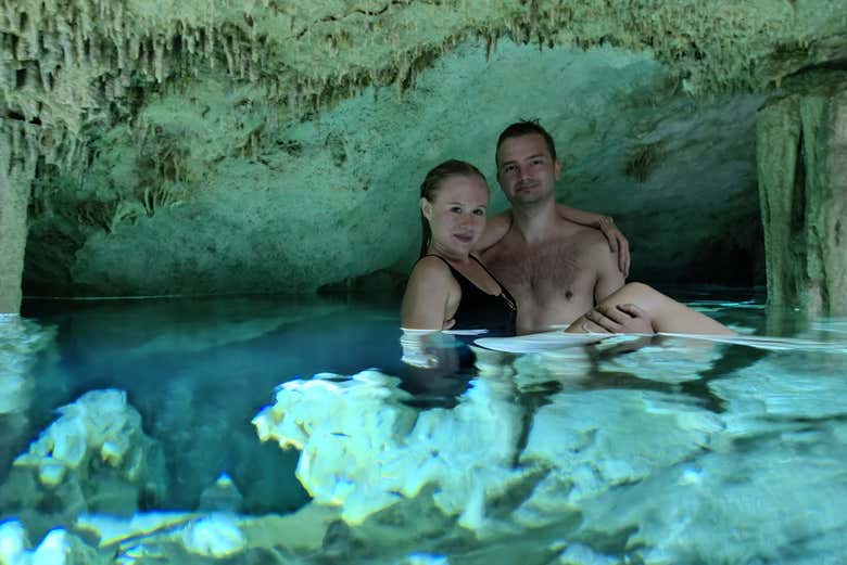 Enjoying the dip in the cenote