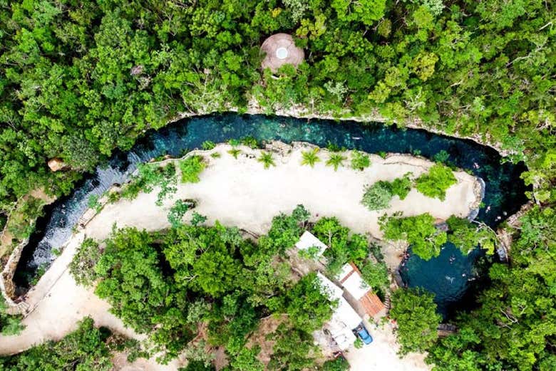 Aerial view of one of the cenotes at Casa Tortuga