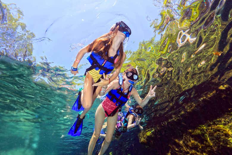 Listos para hacer snorkel en Xel-Há