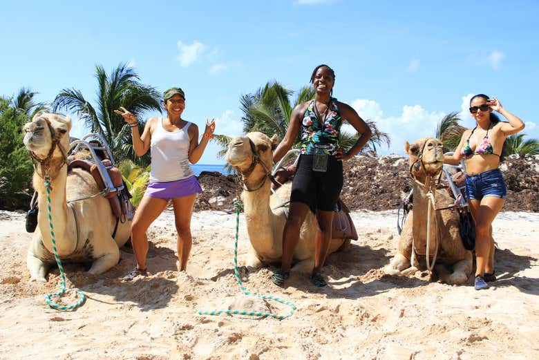 Posing with the camels