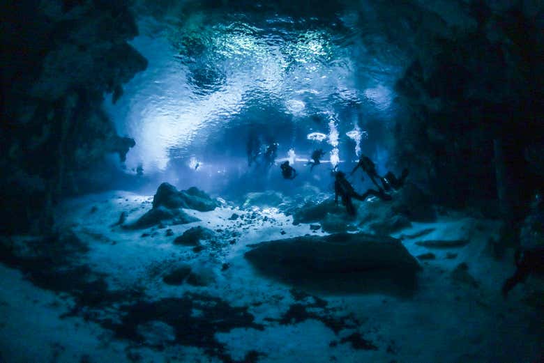 Explorando el fondo de un cenote