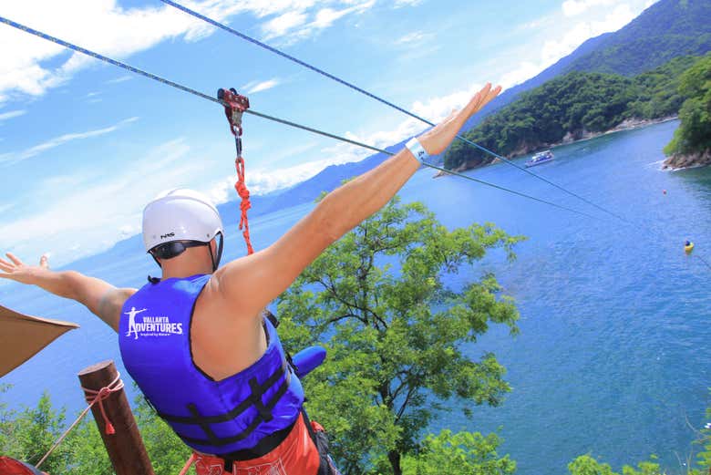 Preparing to ride the zipline