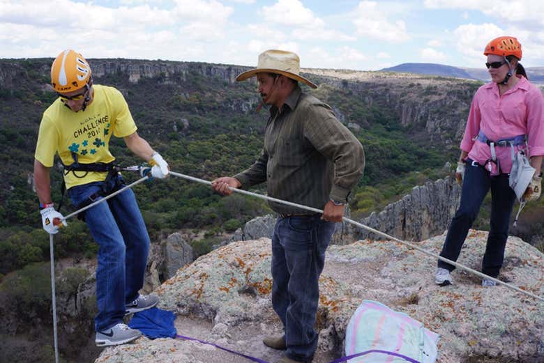Abseiling in the canyon