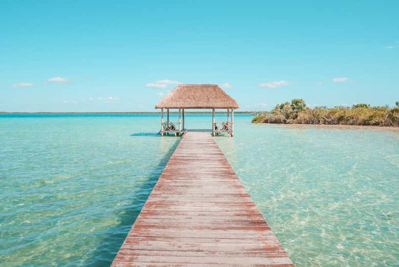 Estampa de película con el mar de Bacalar
