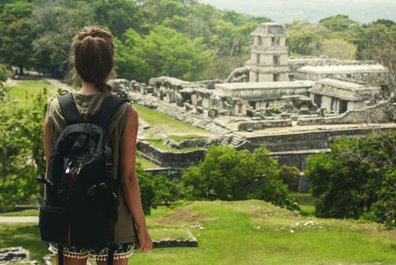 Admiring the Mayan ruins in Palenque