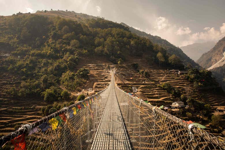 Crossing a suspension bridge