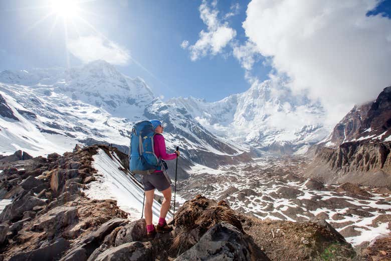 A hiker arriving at Annapurna base camp