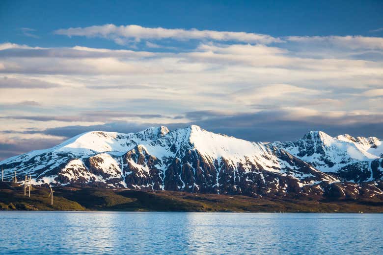 A snowy mountain range at Alta Fjord