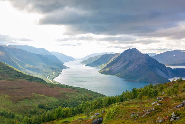 A panoramic view of the Alta fjord after winter