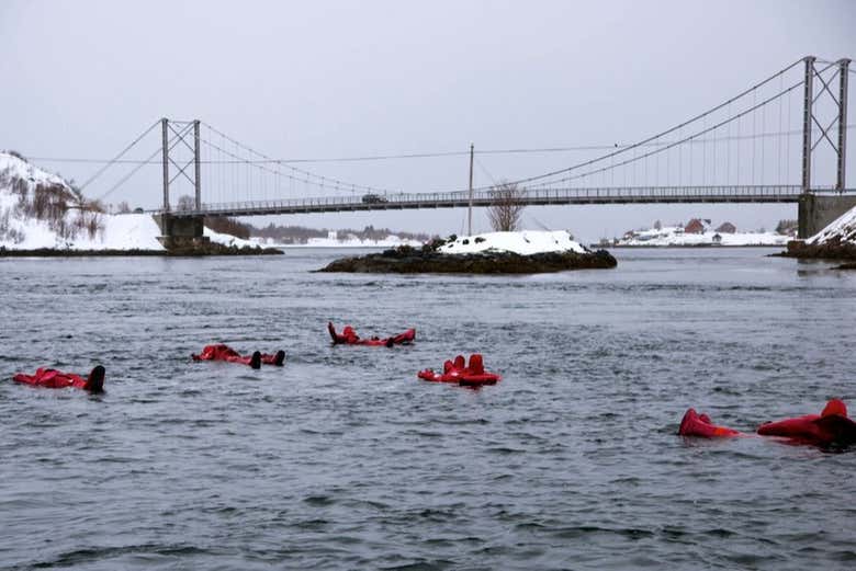 Floating in icy waters