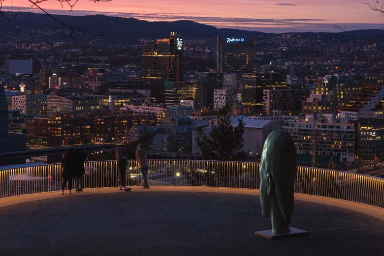 Vista serale di Oslo dal parco Ekebergparken