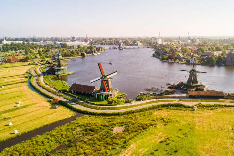 Panorámica de los molinos de Zaanse Schans