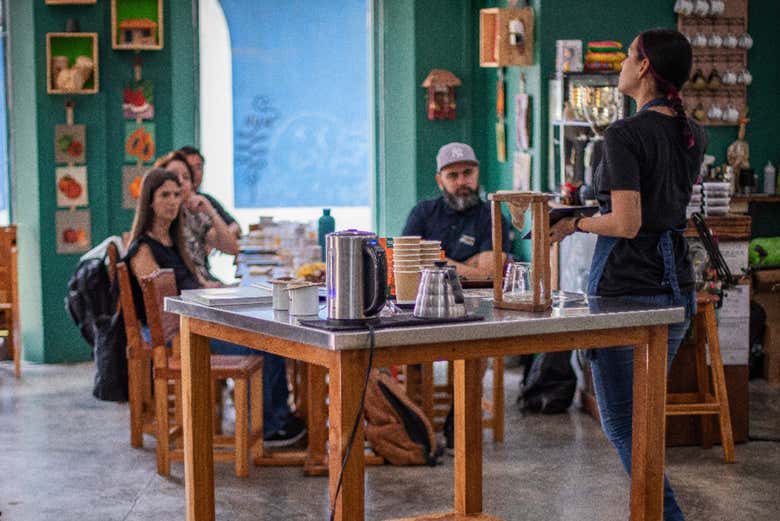 Durante el taller de café en Ciudad de Panamá