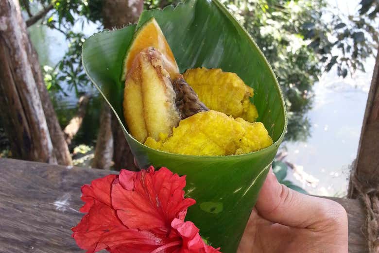 Enjoying some traditional food