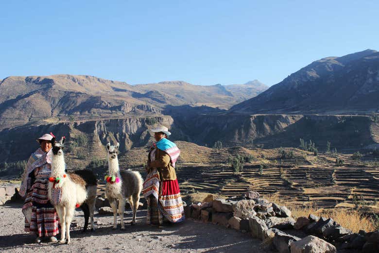 Locales junto a sus vicuñas en el Valle