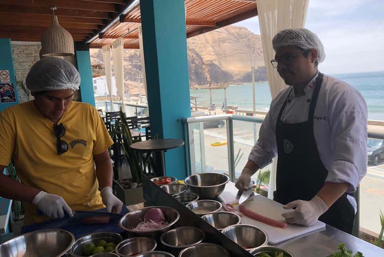 Cooking class overlooking the Pacific Ocean