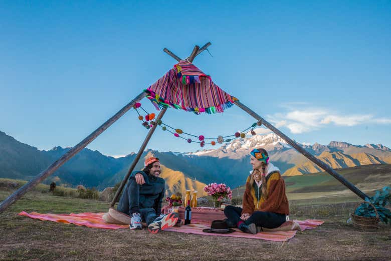 A picnic with views of the mountains of the Sacred Valley