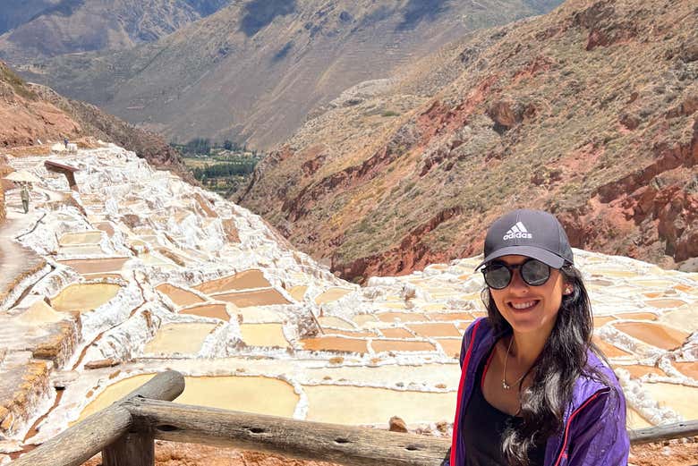 Time for a photo at the Maras Salt Flats!