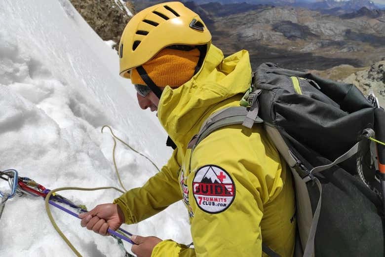 Durante l'arrampicata sul ghiaccio