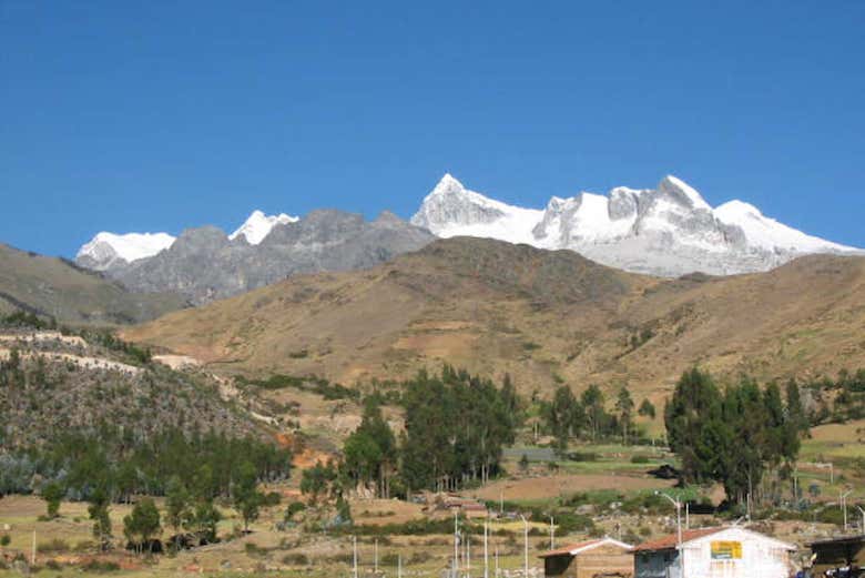 View of the snow-capped mountains from Honcopampa