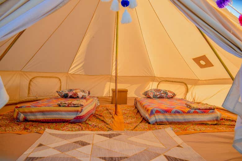 Inside one of the tents