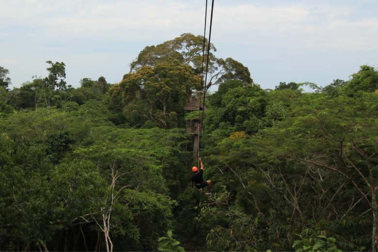 Scivolando sulla zip line a tutta velocità!