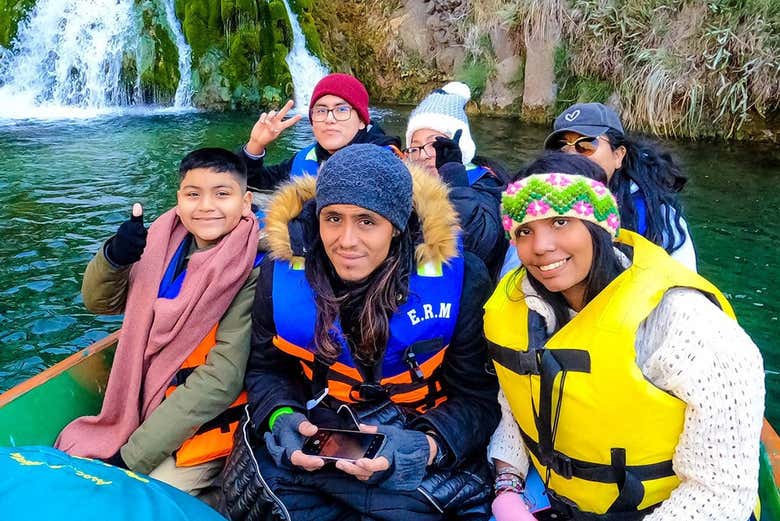 Go on an exciting boat ride across a lagoon