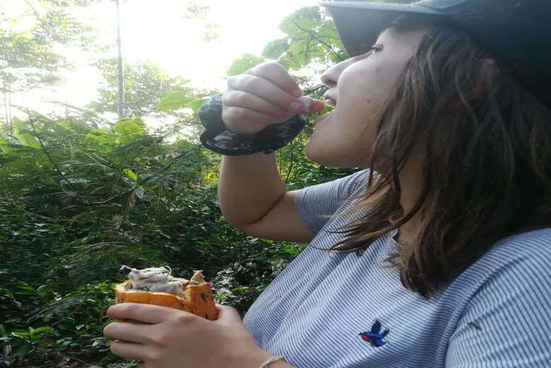 Probando los frutos recolectados