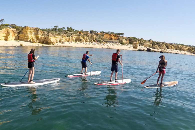 Paddle surfing on the coast