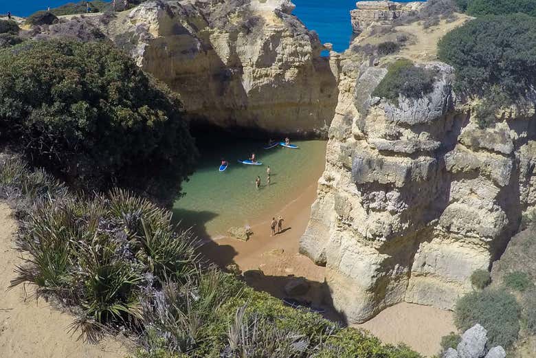 A rocky beach cove