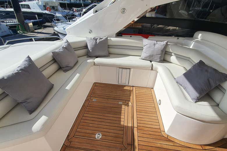 Relax in the private yacht's lounge area