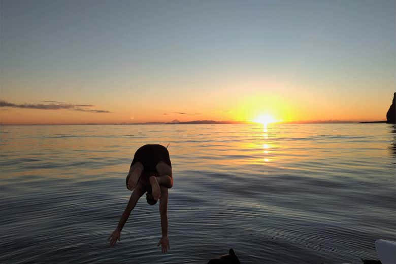 Taking a dip in the sea