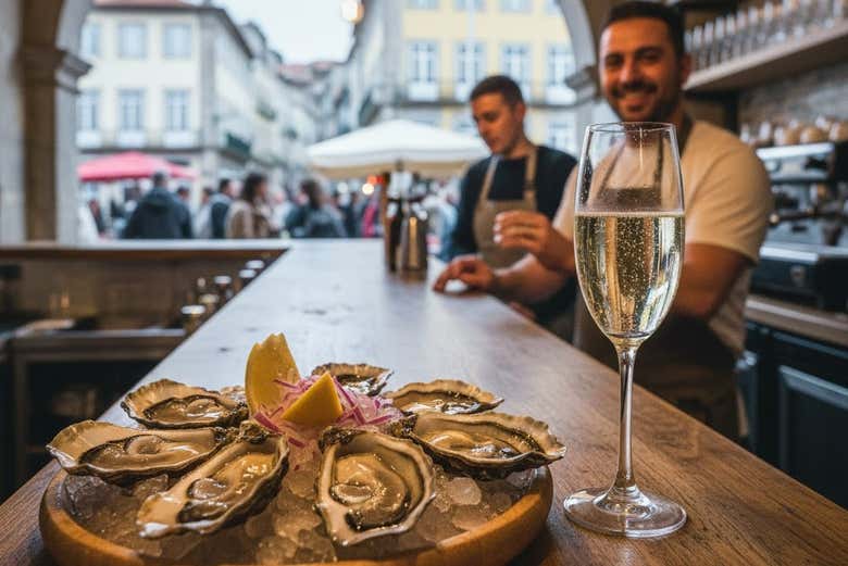 Las ostras servidas para ser degustadas con champán