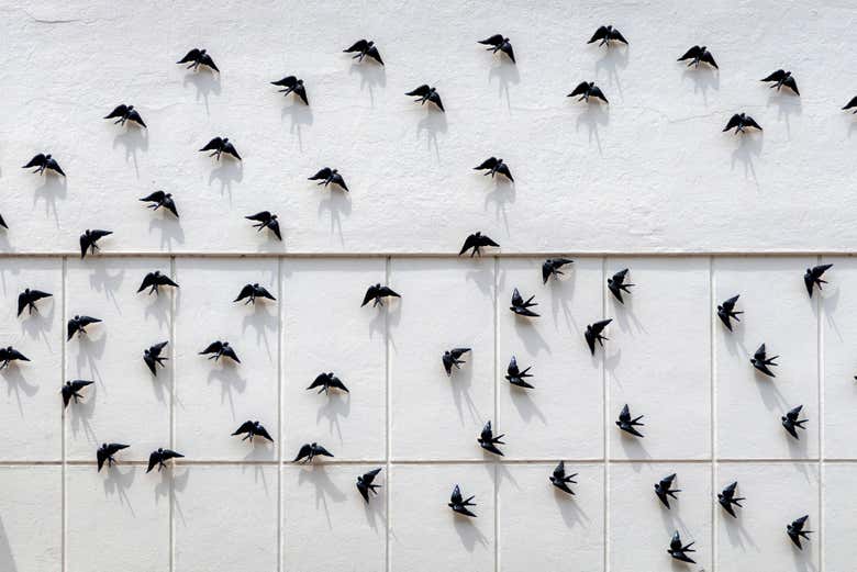Mur d'hirondelles dans une des rues de Caldas da Rainha