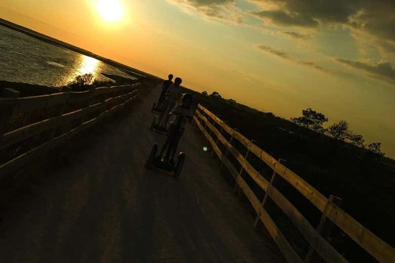 Walking along the Ria Formosa at sunset