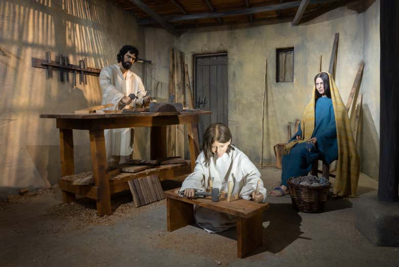 Il laboratorio di falegnameria di Giuseppe con Gesù e Maria