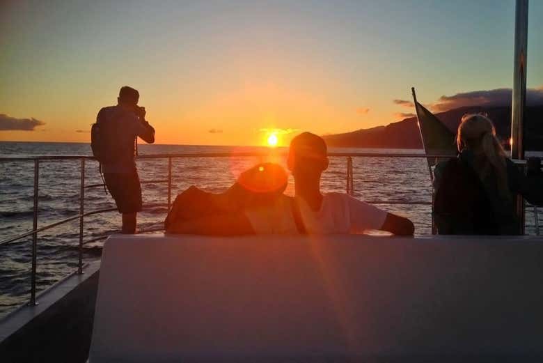 Sailing the Madeira coast at sunset