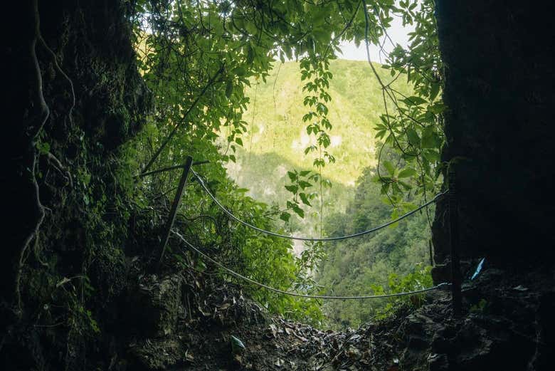Entrada de un túnel en Levada do Caldeirão Verde