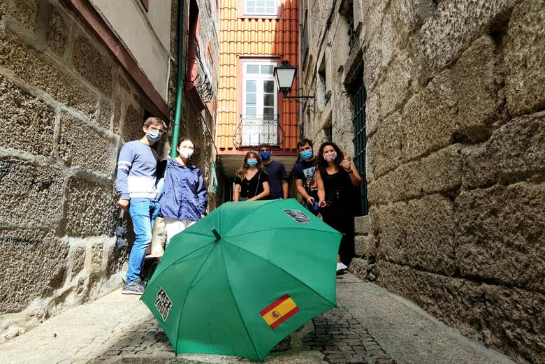 Tour group in the center of Guimarães