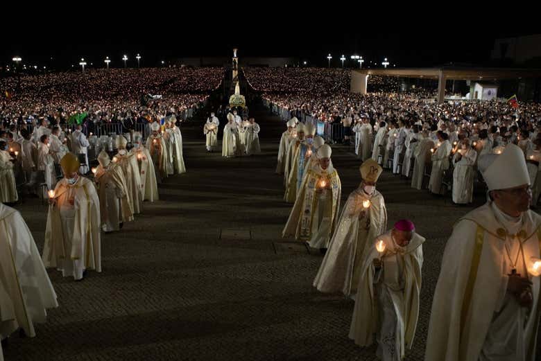 The priests of the shrine preceding the procession