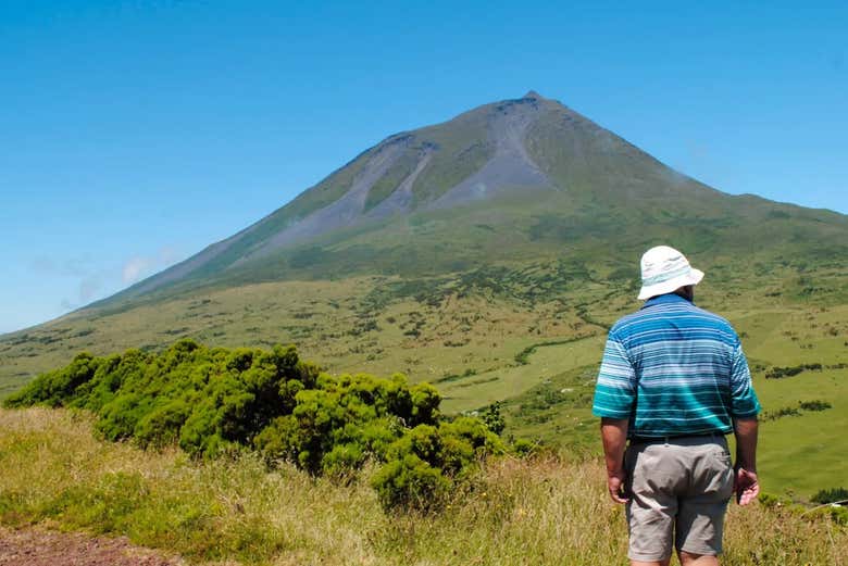 Admiring the island's volcanic scenery
