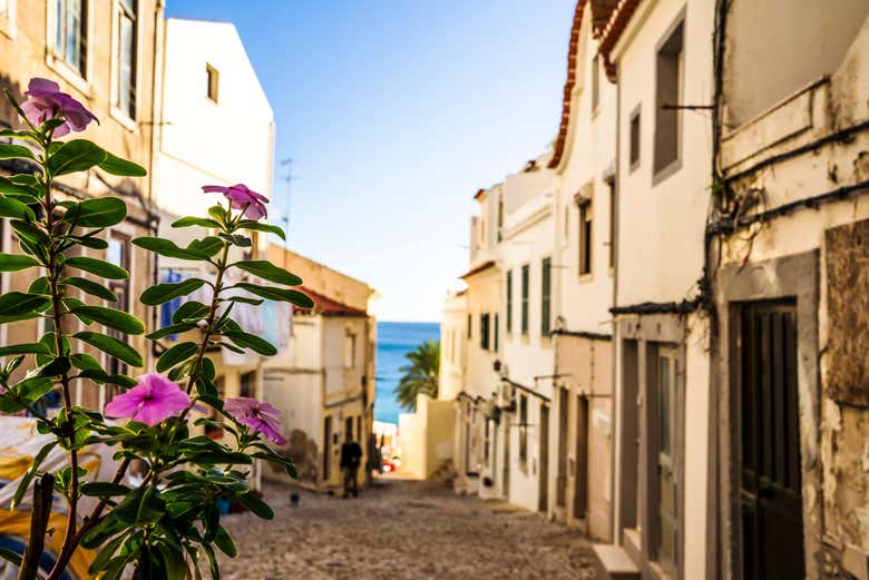 Uma das peculiares ruas estreitas de Sesimbra