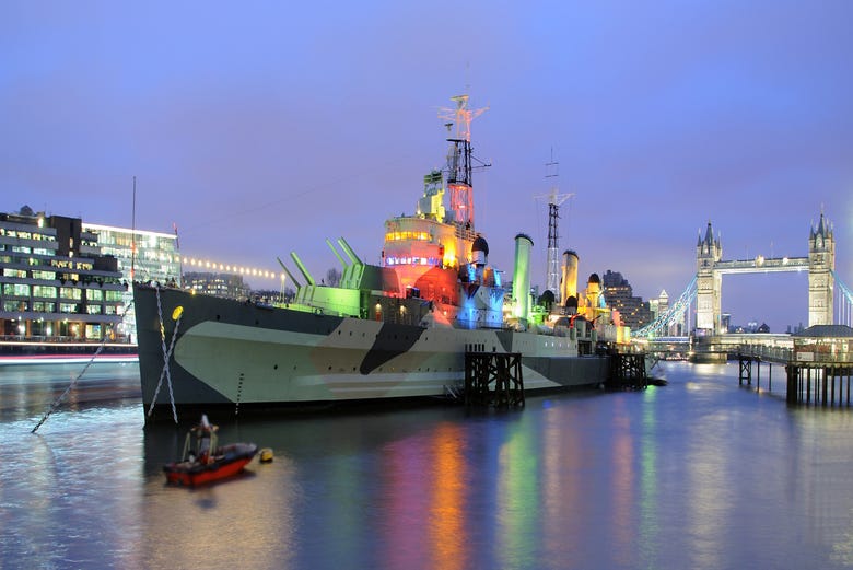 View of the HMS Belfast at nighttime