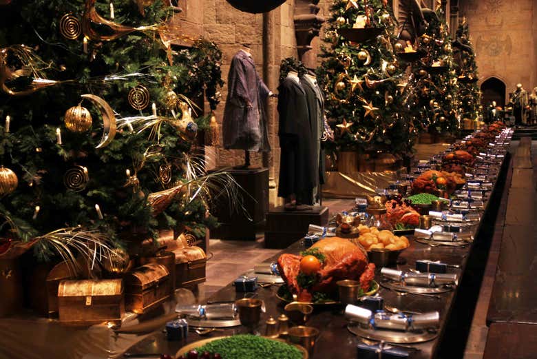 Admire the Great Hall's table set for a magical Christmas feast