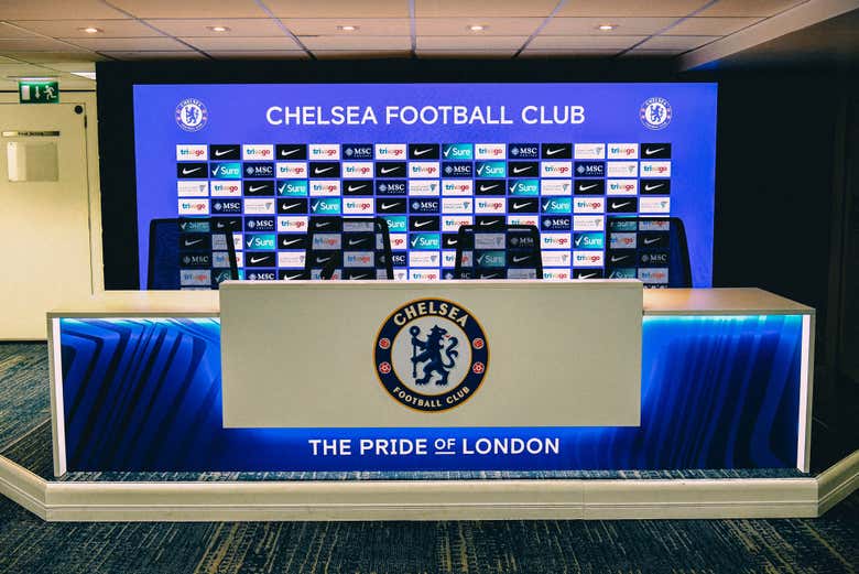 Você verá a sala de imprensa do Chelsea FC