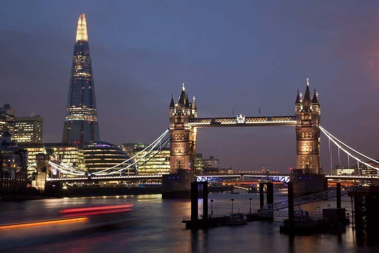 Sailing down the Thames at dusk 